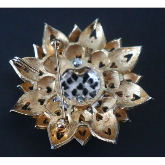 Vintage Mid Century Gold Tone & Rhinestone Brooch Pin Retro - Picture 4 of 4